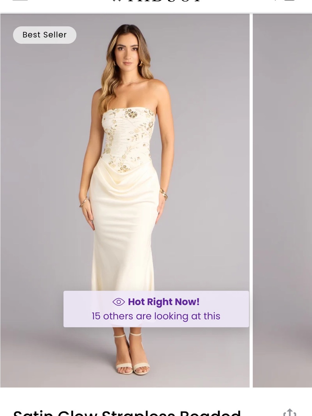 Windsor Strapless Satin Dress with Gold Beaded Bodice - Ivory